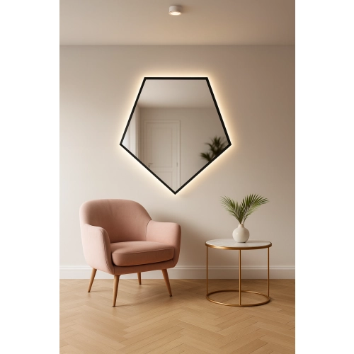 Lustro o geometrycznym kształcie w ramie z podświetleniem – PENTA W RAMIE LED